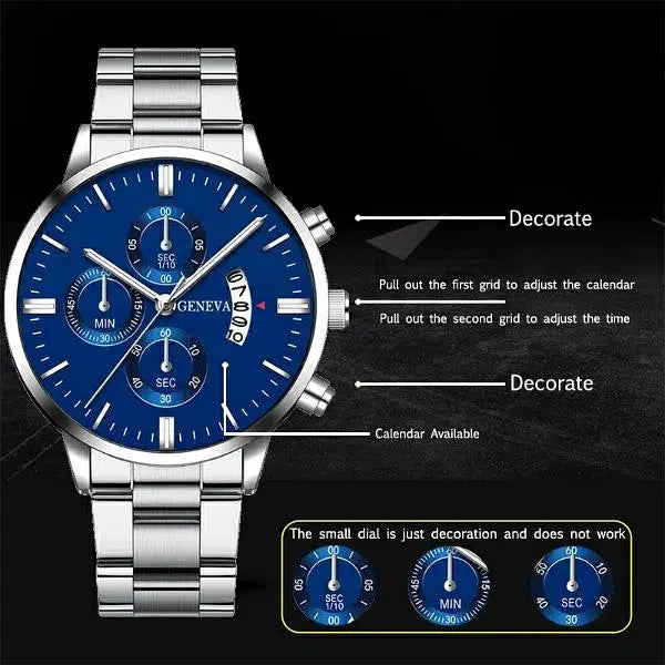Geneva Men's Fashion Chronograph Style Watch (Decorative Sub-Dials)